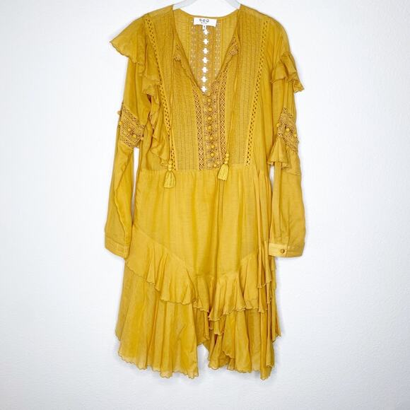 SEA new york mustard ruffle peasant dress size 8 - Picture 2 of 12